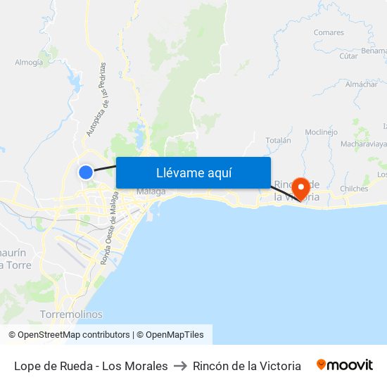 Lope de Rueda - Los Morales to Rincón de la Victoria map