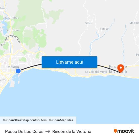 Paseo De Los Curas to Rincón de la Victoria map