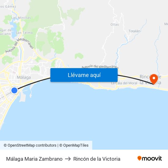 Málaga Maria Zambrano to Rincón de la Victoria map