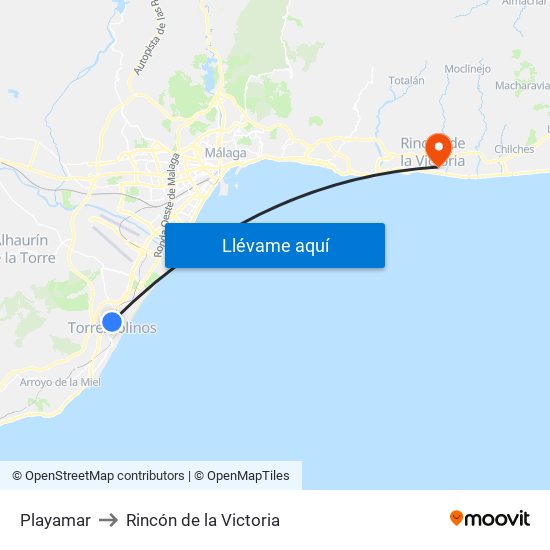 Playamar to Rincón de la Victoria map