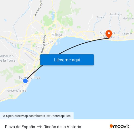 Plaza de España to Rincón de la Victoria map