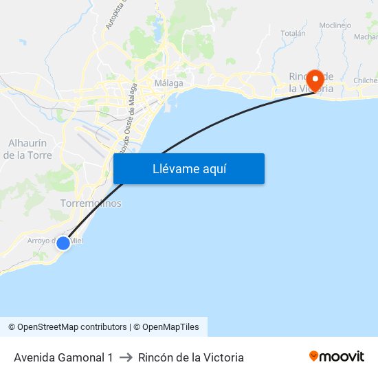 Avenida Gamonal 1 to Rincón de la Victoria map