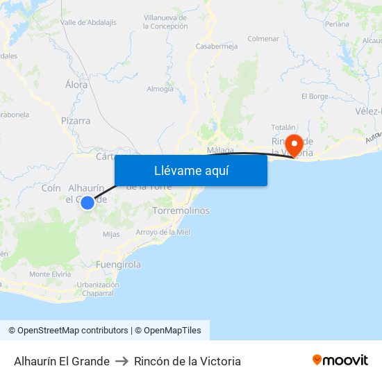 Alhaurín El Grande to Rincón de la Victoria map