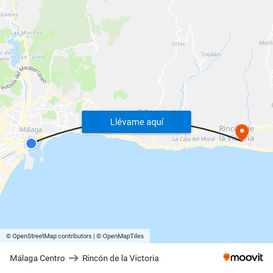 Málaga Centro to Rincón de la Victoria map