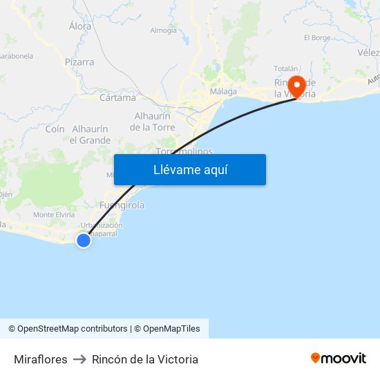 Miraflores to Rincón de la Victoria map