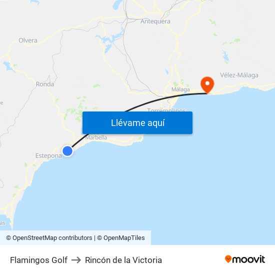 Flamingos Golf to Rincón de la Victoria map