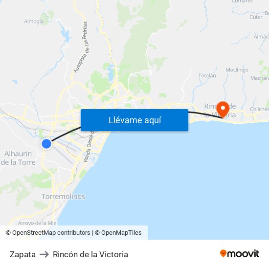 Zapata to Rincón de la Victoria map