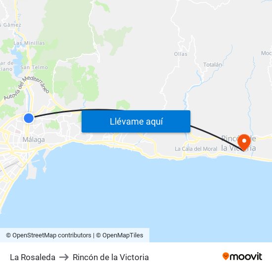 La Rosaleda to Rincón de la Victoria map