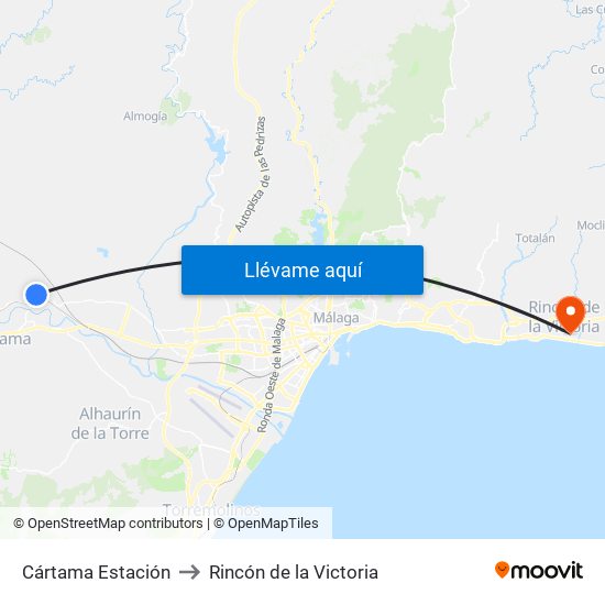 Cártama Estación to Rincón de la Victoria map