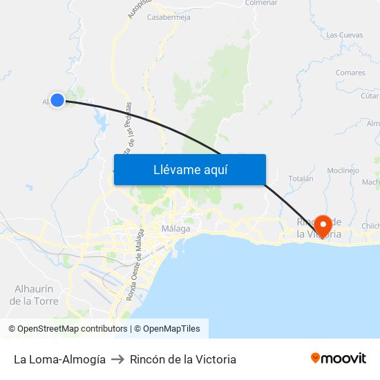 La Loma-Almogía to Rincón de la Victoria map