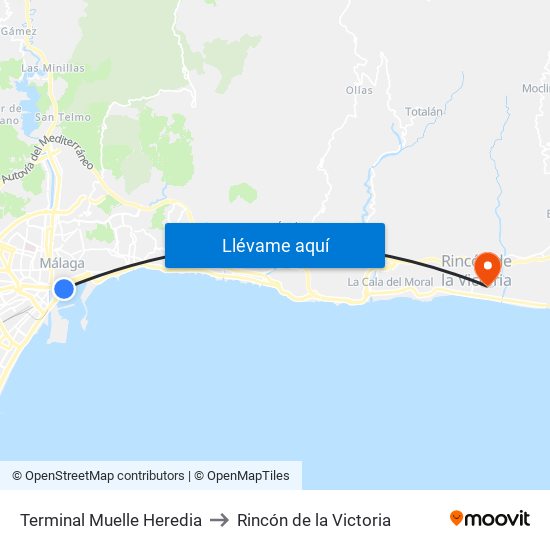 Terminal Muelle Heredia to Rincón de la Victoria map