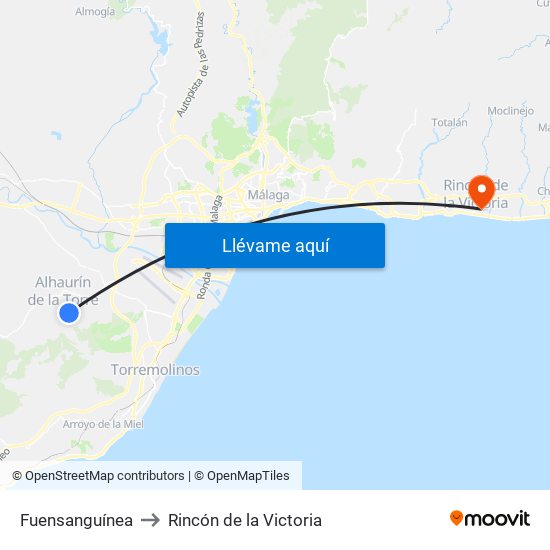 Fuensanguínea to Rincón de la Victoria map
