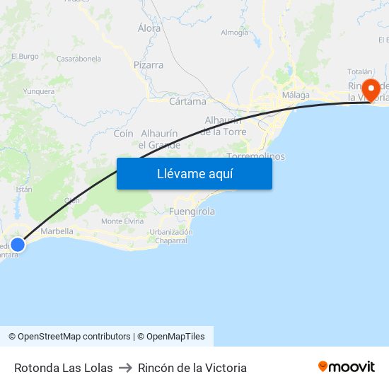 Rotonda Las Lolas to Rincón de la Victoria map