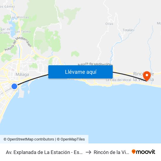Av. Explanada de La Estación - Estación Ffcc to Rincón de la Victoria map
