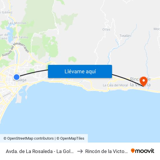 Avda. de La Rosaleda - La Goleta to Rincón de la Victoria map