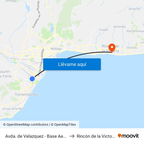 Avda. de Velazquez - Base Aerea to Rincón de la Victoria map
