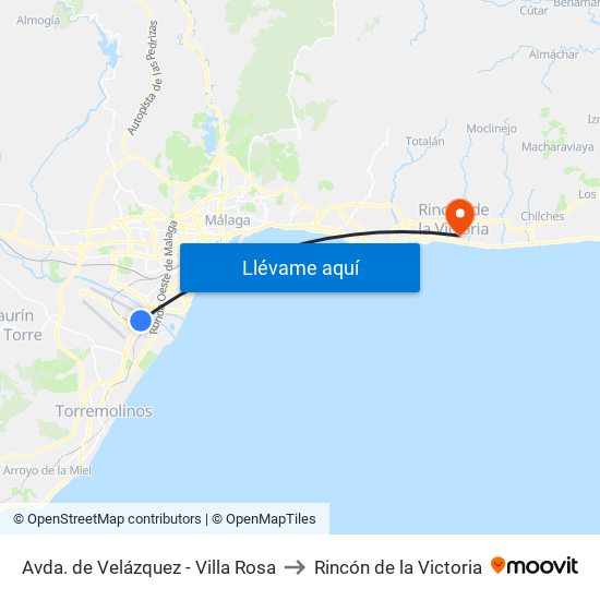 Avda. de Velázquez - Villa Rosa to Rincón de la Victoria map