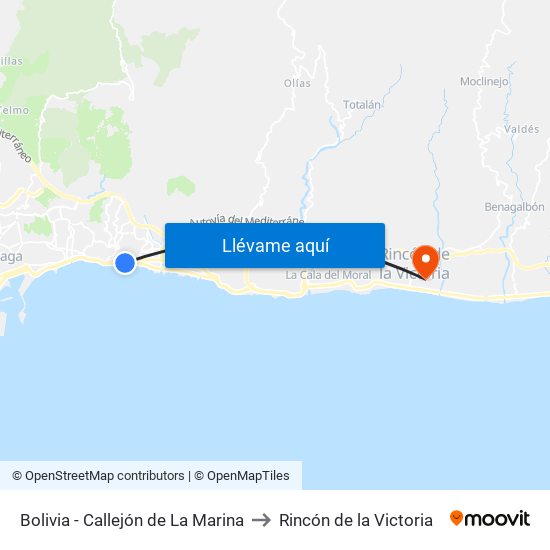 Bolivia - Callejón de La Marina to Rincón de la Victoria map