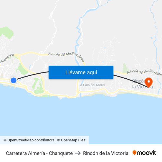 Carretera Almería - Chanquete to Rincón de la Victoria map