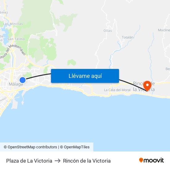 Plaza de La Victoria to Rincón de la Victoria map