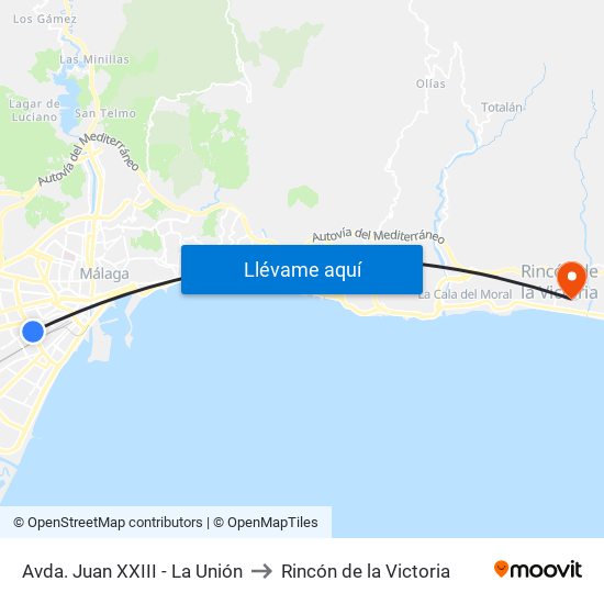 Avda. Juan XXIII - La Unión to Rincón de la Victoria map