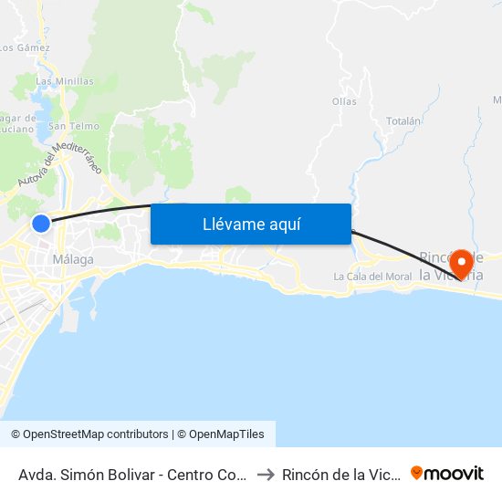 Avda. Simón Bolivar - Centro Comercial to Rincón de la Victoria map