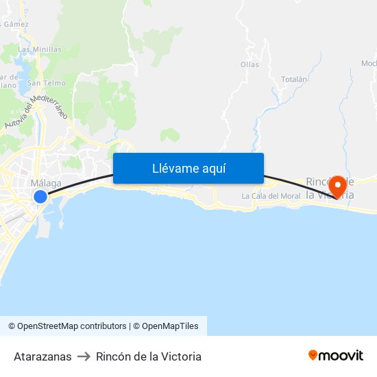Atarazanas to Rincón de la Victoria map