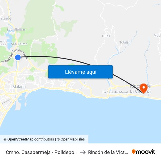 Cmno. Casabermeja - Polideportivo to Rincón de la Victoria map