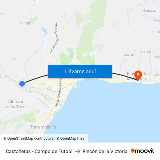 Castañetas - Campo de Fútbol to Rincón de la Victoria map