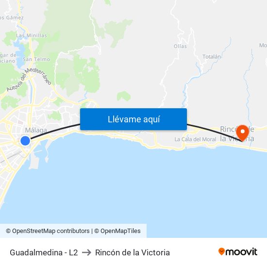 Guadalmedina - L2 to Rincón de la Victoria map