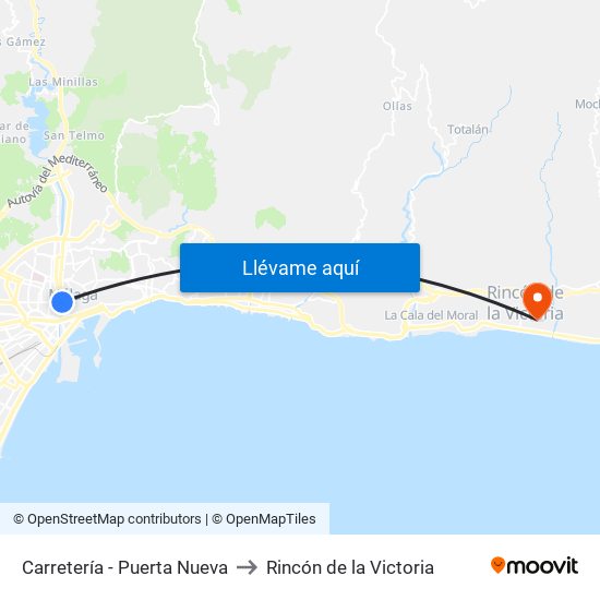 Carretería - Puerta Nueva to Rincón de la Victoria map
