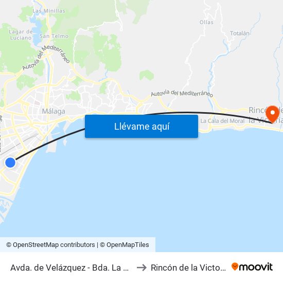 Avda. de Velázquez - Bda. La Paz to Rincón de la Victoria map