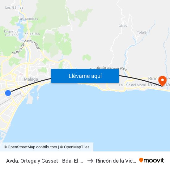 Avda. Ortega y Gasset - Bda. El Carmen to Rincón de la Victoria map