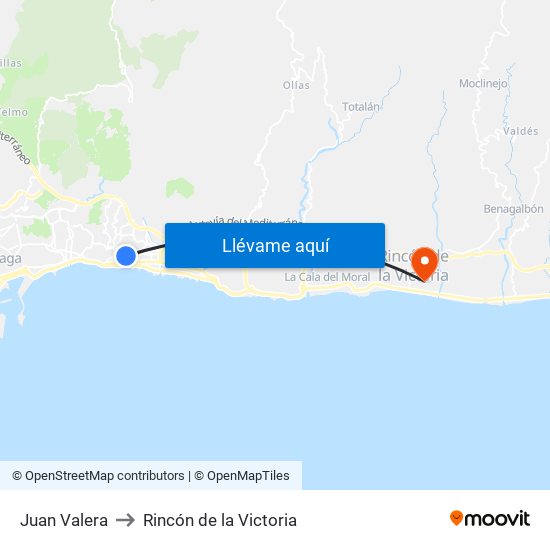 Juan Valera to Rincón de la Victoria map