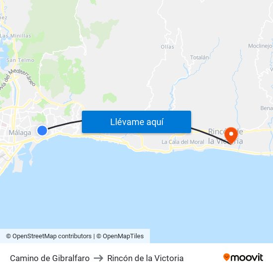 Camino de Gibralfaro to Rincón de la Victoria map