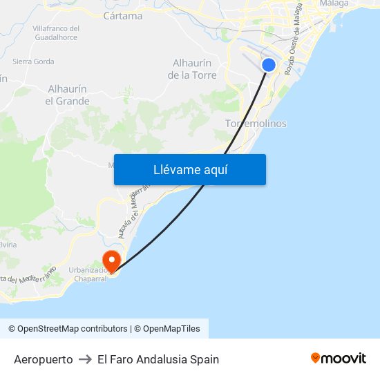 Aeropuerto to El Faro Andalusia Spain map