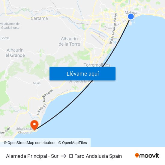 Alameda Principal - Sur to El Faro Andalusia Spain map