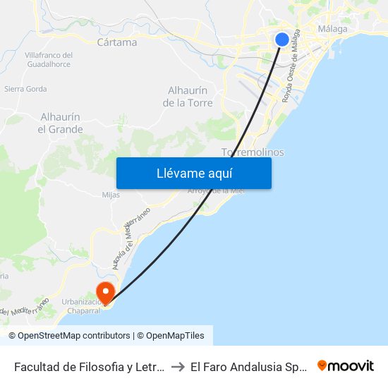 Facultad de  Filosofia y Letras to El Faro Andalusia Spain map