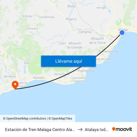 Estación de Tren Malaga Centro Alameda to Atalaya Isdabe map