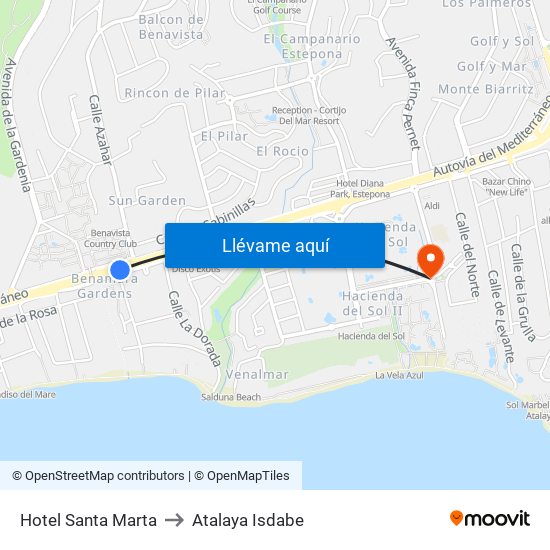 Hotel Santa Marta to Atalaya Isdabe map