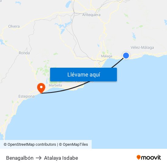 Benagalbón to Atalaya Isdabe map