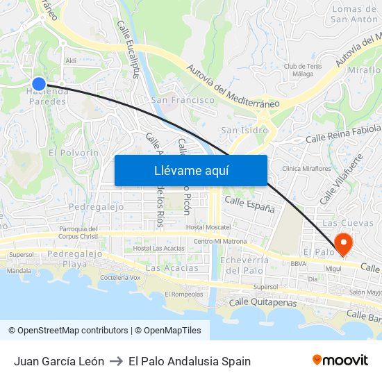 Juan García León to El Palo Andalusia Spain map