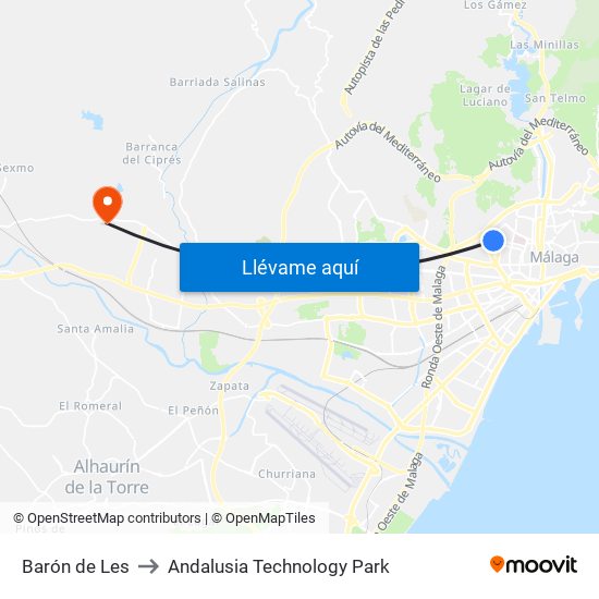 Barón de Les to Andalusia Technology Park map