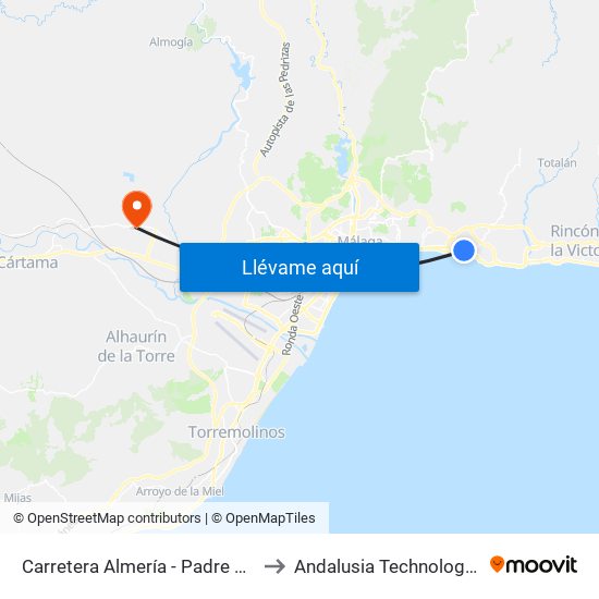 Carretera Almería - Padre Coloma to Andalusia Technology Park map