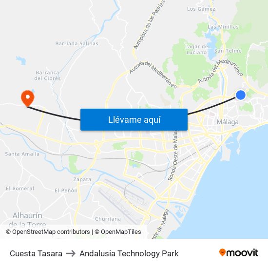 Cuesta Tasara to Andalusia Technology Park map