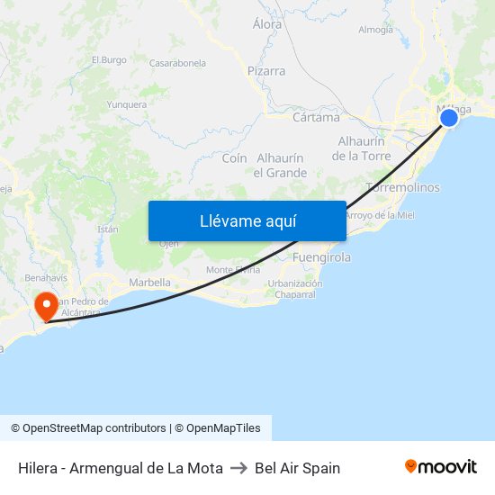 Hilera - Armengual de La Mota to Bel Air Spain map