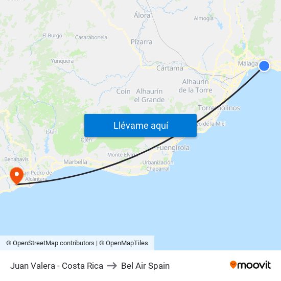 Juan Valera - Costa Rica to Bel Air Spain map