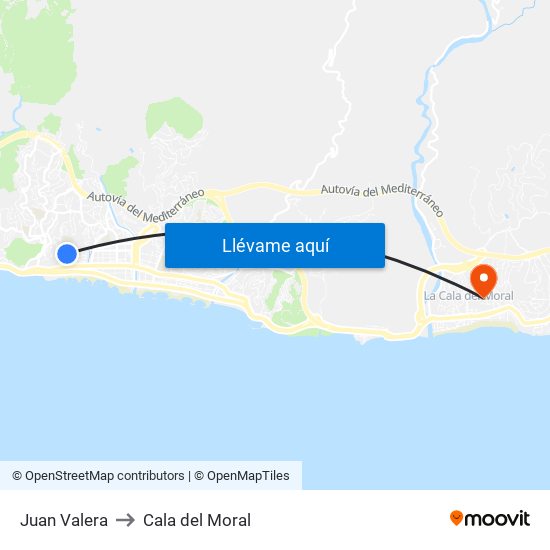 Juan Valera to Cala del Moral map