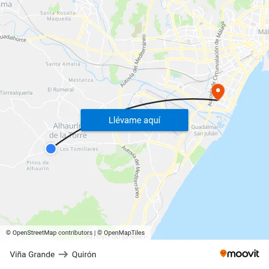 Viña Grande to Quirón map