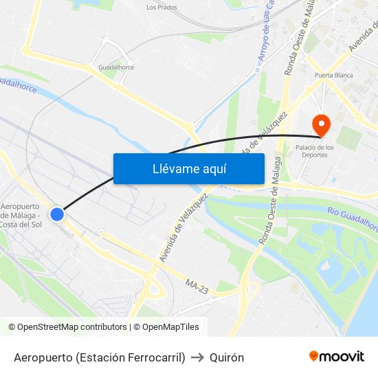Aeropuerto (Estación Ferrocarril) to Quirón map
